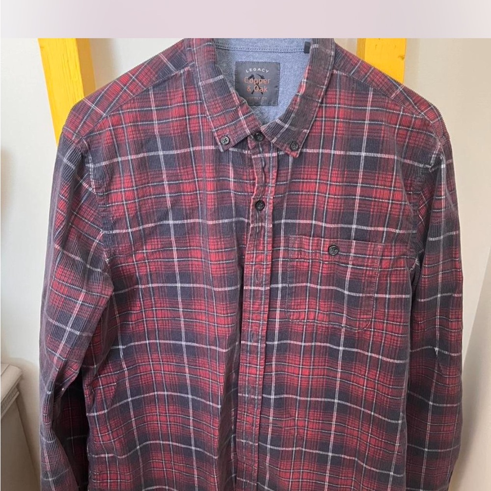 Corduroy Red and Gray Plaid flannel Shirt